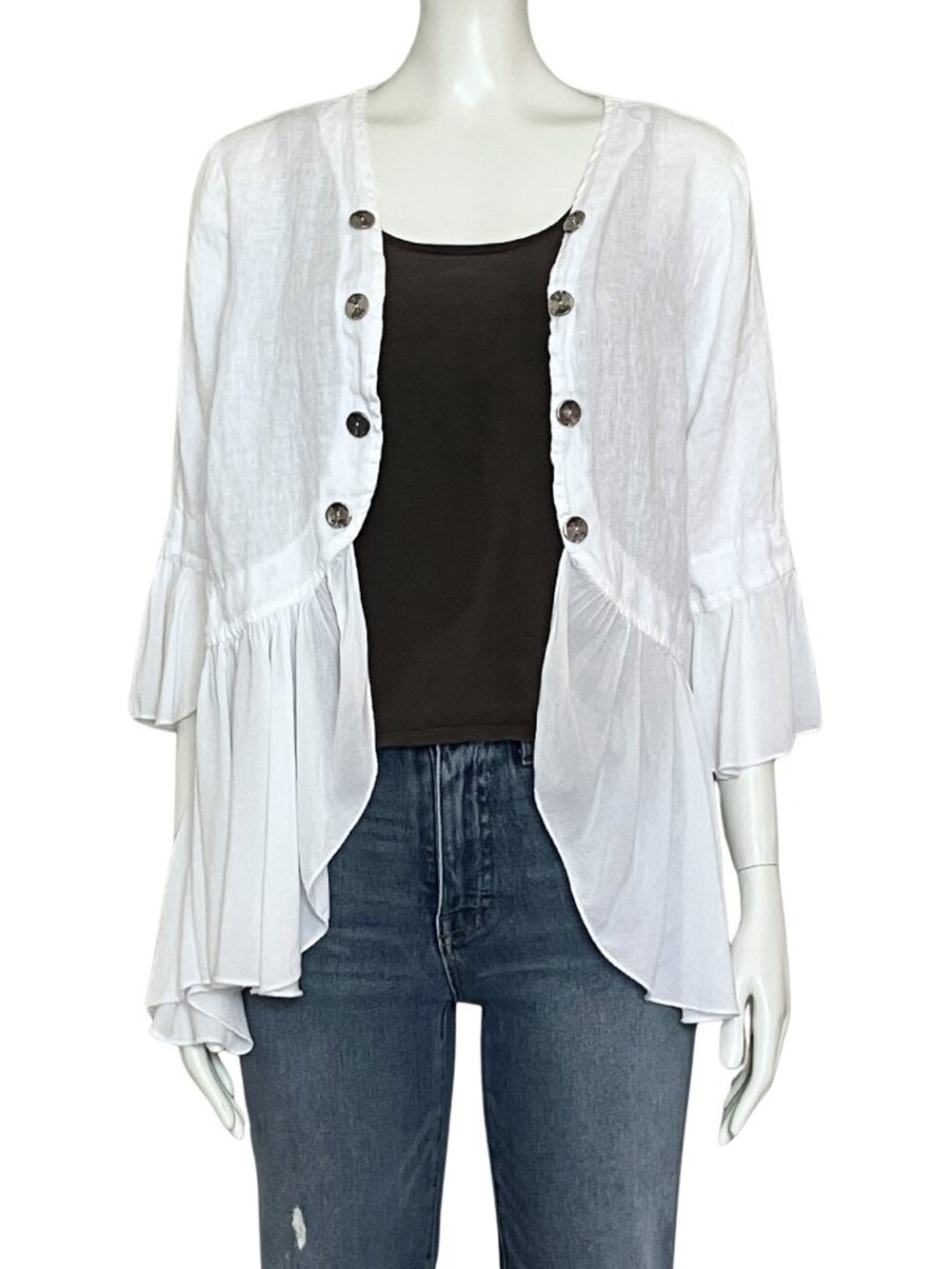 Vintage 90s Y2K 100% Linen Italian Blouse. Large. Beachy Coastal Resort Boho